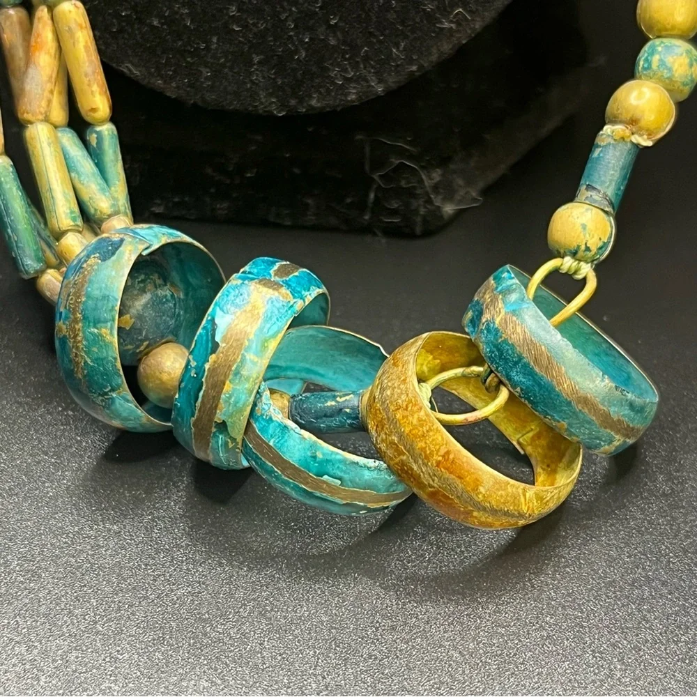 Vintage Style Boho Necklace Painted Wood Beads - Picture 5 of 14